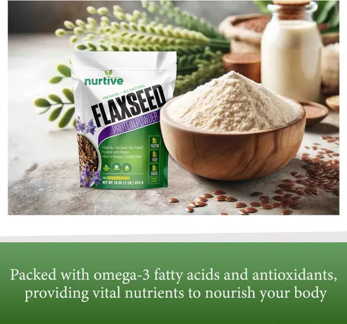 Vista 3 de Polvo de proteína de linaza a base de plantas, rica en omega-3 y antioxidantes, ideal para la recuperación después del entrenamiento, impulso