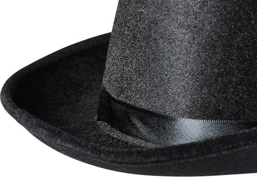 Vista 4 de NJ Novelty Sombrero de gángster de Fedora, accesorio de disfraz negro con banda blanca