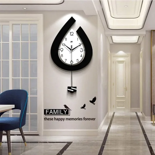 Vista 3 de Reloj de pared de péndulo decorativo de madera grande, de cuarzo elegante con péndulo reloj de pared silencioso, grandes relojes de moda