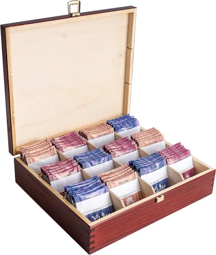 Vista 13 de Creative Deco Caja de té de madera marrón con tapa 12 compartimentos 11.4 x 9.8 x 3.0 in Madera natural Organizador de lujo