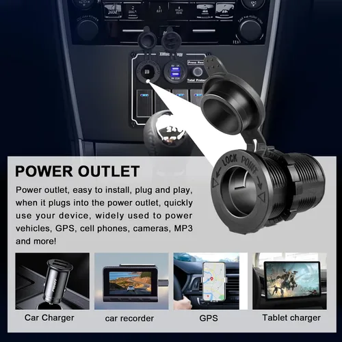Vista 4 de Panel de interruptores basculantes para lanchas marinas, panel de interruptor de palanca impermeable de 8 bandas con doble USB y panel voltímetro