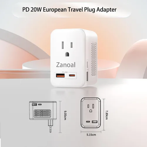 Vista 2 de Adaptador de enchufe de viaje europeo 6 en 1, convertidor de voltaje de 220 V a 110 V, adaptador de viaje de EE. UU. a Europa, adaptador