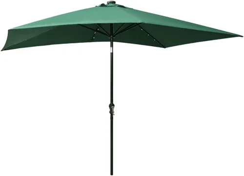 Vista 4 de vidaXL Sombrilla de jardín para patio con luces LED alimentadas por energía solar y poste de acero, sombrilla rectangular con protección UV, verde