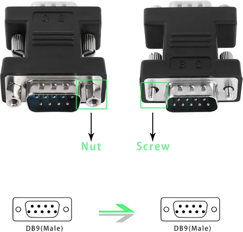 Vista 2 de QIANRENON RS232 DB9 macho a DB9 macho adaptador de conector extensor DB 9 Pin convertidor serial, para dispositivos de interfaz de comunicación