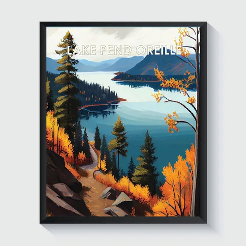 Vista 15 de Yellowstone Lake - Póster impreso artístico, ilustración, arte de pared, decoración de paisaje retro, paisaje, obra de arte para decoración de Lago