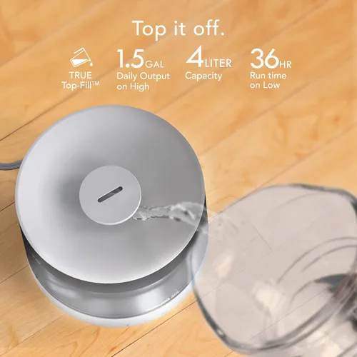 Vista 6 de Vornado MISTIC - Humidificador ultrasónico de 4 habitaciones para toda la habitación, llenado superior, aromaterapia, tanque de 1 galón, 3 ajustes