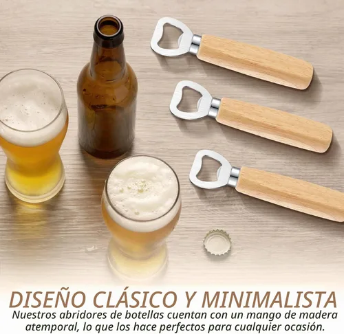 Vista 3 de Abrebotellas de cerveza con mango de madera para grabado de sidra, abrebotellas de vino, regalos de boda