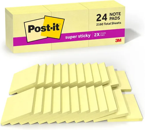 Vista 4 de Post-it Notas súper adhesivas, 3 x 3 pulgadas, 4 blocs, 2 veces el poder de adherencia, amarillo canario, reciclable (3321-SSY)