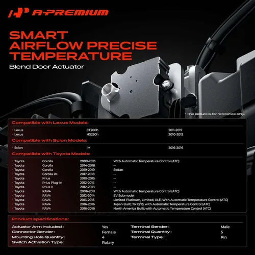 Vista 2 de A-Premium Actuador de puerta con modo calefactor HVAC compatible con Toyota RAV4 2006-2018, Corolla 2009-2019, Prius 2010-2015, Prius V, Prius