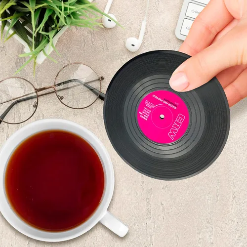 Vista 9 de 6 posavasos de vinilo para bebidas, tamaño de 4.1 pulgadas, duraderos y resistentes al calor Mini Record Coasters for Drinks to Protect Desk &