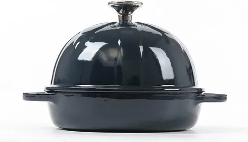 Vista 4 de HAWOK Horno de pan de hierro fundido esmaltado de 6.3 pulgadas con tapa, azul marino