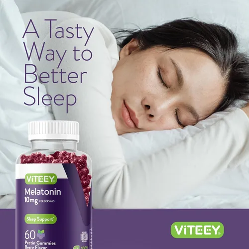 Vista 6 de Viteey Gomitas de melatonina de 10 mg – Gomitas para dormir para adultos, melatonina extra fuerte, veganas, sin OMG, sin gluten, 60