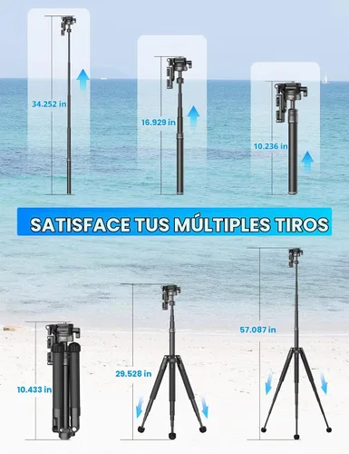 Vista 6 de ULANZI MT-63 Mini trípode para teléfono, 57" trípode de cámara extensible de aleación de aluminio portátil plegable con clip de teléfono 2 en 1