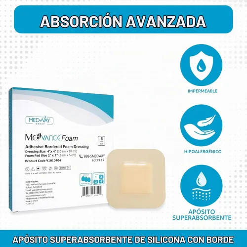 Vista 4 de Medvance Apósito de espuma impermeable con bordes adhesivos, 4 x 4 pulgadas, caja de 5