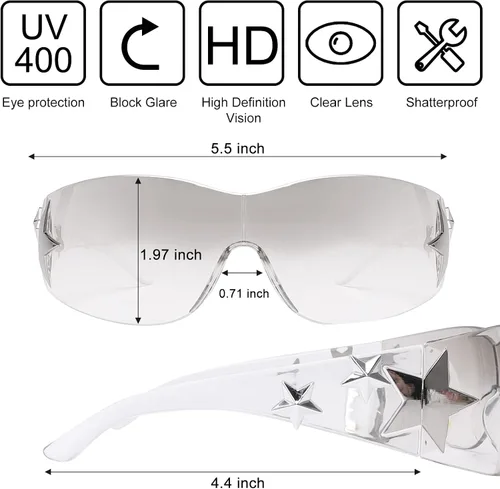 Vista 3 de BOTEN Star Y2K - Gafas de sol para mujer, sin montura Y2K envolventes, 2000S, estética de moda Y2K
