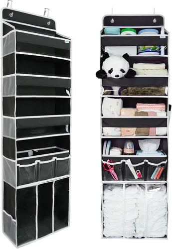 Vista 8 de Organizador de almacenamiento para colgar en puerta, con 3 compartimentos, 1 organizador de pañales para bebé móvil, 1 organizador de almacenamiento