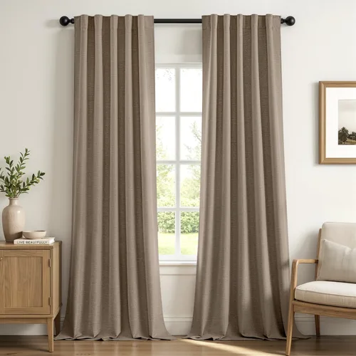 Vista 15 de MIULEE Linen Textured 100% Blackout Curtains Drapes White Backing 96" Long Birch
