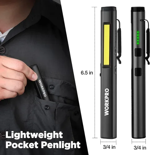 Vista 5 de WORKPRO Linterna de Pluma Recargable, Linterna UV de 365 nm con Luz Negra, Linterna LED de 450 Lúmenes Mini de Bolsillo, para Inspección, Trabajo