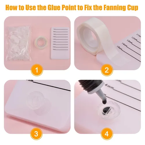 Vista 4 de Taza de anillo de pegamento para pestañas [200 unidades] con 2 ranuras para suministros de extensión de pestañas, copa de anillo de flor con 2