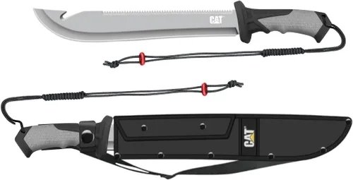 Vista 7 de Cat Machete recto con sierra, 19 pulgadas, funda de correa para el hombro, cuchillo de hoja de acero inoxidable con mango ergonómico de herramienta