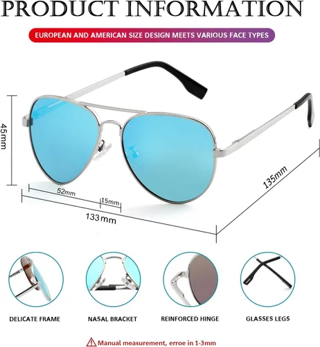 Vista 7 de PORADAY - Lentes de sol polarizados para hombres y mujeres con estilo aviador, armazón de metal, 100% protección UV400, 58 mm