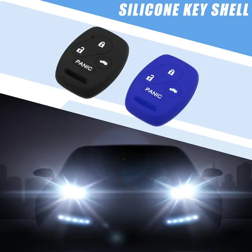 Vista 2 de Estuche protector de llave inteligente con 4 botones para Honda Accord Civic CR-V Element Pilot, de silicona, negro y azul (Paquete de 2)