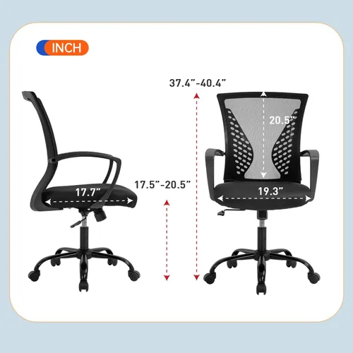 Vista 3 de Silla de oficina ergonómica de malla para computadora BestOffice, con reposabrazos, soporte lumbar, respaldo medio, giratoria, ajustable, para Negro