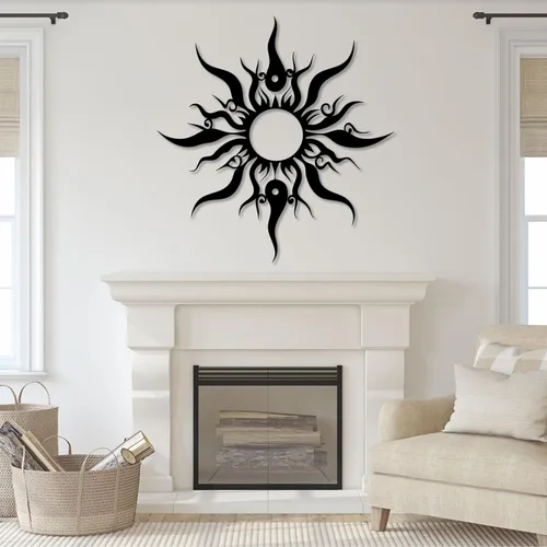 Vista 7 de Hotuijxca Arte de pared de sol loco de metal, decoración de metal con sol loco para sala de estar, dormitorio