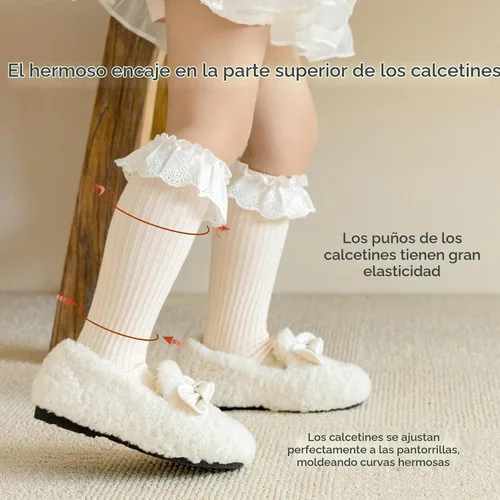 Vista 6 de Calcetines largos con volantes para bebés y niñas de 6 a 12 meses A-encaje-4 Pack