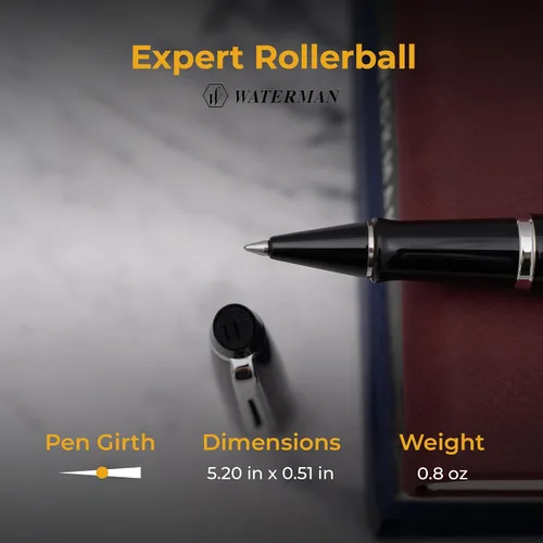 Vista 5 de Waterman Expert - Bolígrafo roller con tapa grabada, laca negra con borde cromado, regalo personalizado para ejecutivos, miembros de la junta