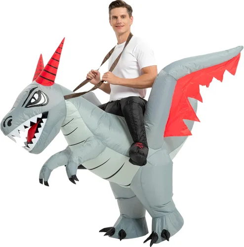 Vista 8 de tasanor Disfraces de dinosaurio para adultos, disfraz inflable para adultos, disfraz de dragón inflable, disfraces de Halloween para hombres