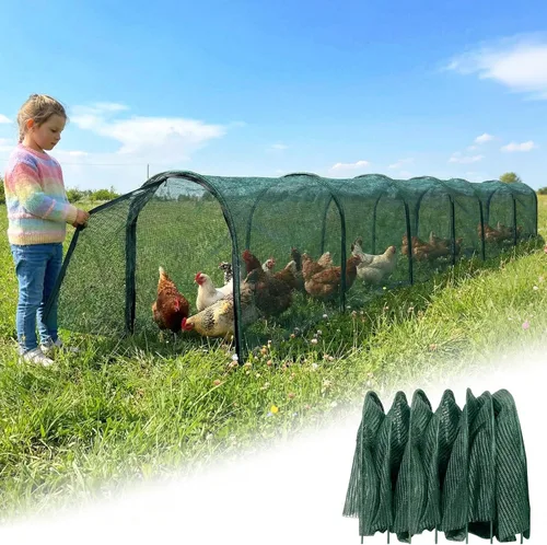 Vista 7 de Correderas para pollos para el jardín, túneles plegables extra largos de 79" y 157" para el exterior, kit todo en uno con red de protección solar