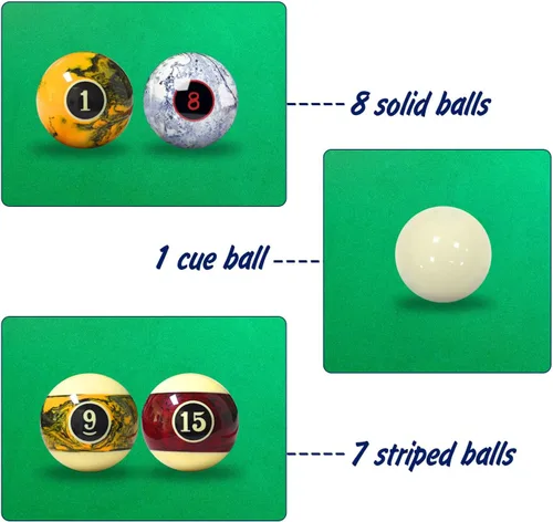 Vista 4 de Juego de bolas de billar de estilo remolino de mármol profesional de 2 1/4 pulgadas para mesa de billar, juego completo de 16 piezas de bolas