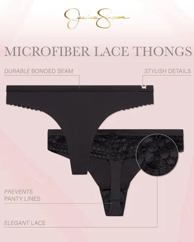 Vista 9 de Jessica Simpson Ropa interior para mujer – Paquete de 3 bragas de microfibra elástica duradera sexy – Tangas de encaje suave para mujer