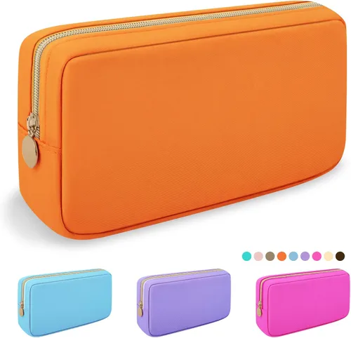Vista 56 de Iqimott Bolsa Grande de Maquillaje de Nylon, Neceser de Viaje, Bolsa Grande de Cosméticos Preppy, Organizador de Maquillaje de Nylon, Bolsa de Beige