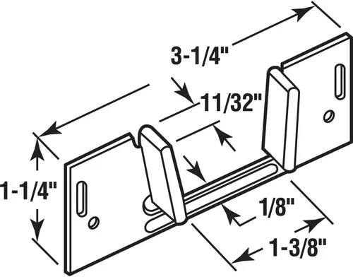 Vista 2 de Prime-Line N 6566 - Guía inferior para puerta corrediza de bolsillo, 1-3/8 pulgadas x 1-1/4 pulgadas, acero con guías de plástico
