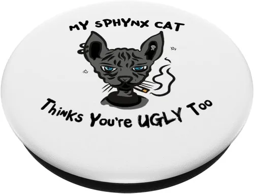 Vista 2 de My Sphynx Thinks You're Ugly Too Funny Black Hairless PopSockets intercambiables PopGrip