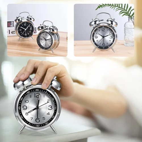 Vista 6 de Cadmos Reloj despertador con alarma fuerte para personas que duermen profundamente, diseño retro de 10 cm, silencioso, sin tic-tac, de cuarzo