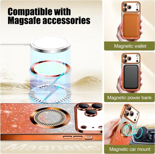 Vista 345 de Misscase Funda magnética con purpurina para iPhone 11 compatible con MagSafe, protección completa, delgada, a prueba de golpes, antiarañazos