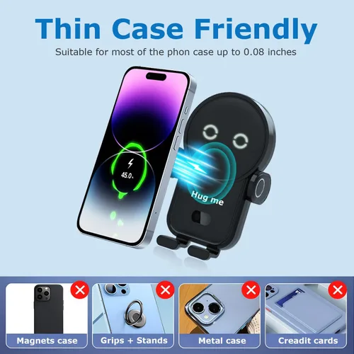 Vista 6 de Cargador inalámbrico para automóvil, 15 W, carga rápida, soporte para teléfono celular, con sujeción automática, compatible con iPhone 14 Series/14