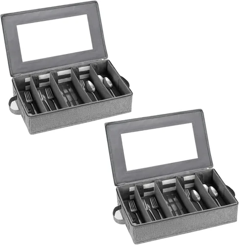 Vista 9 de Estuche de almacenamiento de utensilios de cubiertos, caja de almacenamiento de cubiertos con divisores ajustables, soporte de almacenamiento