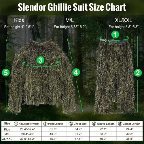 Vista 2 de Slendor Traje Ghillie - Traje Ghillie 5 en 1 para caza, trajes de camuflaje 3D unisex para adultos y jóvenes, S/M/L/XL/XXL