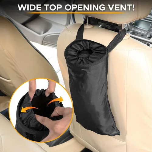 Vista 4 de Bolsa de almacenamiento Encell, de vehículo, para la basura, que se cuelga en el respaldo del asiento, Negro 1 Paquete