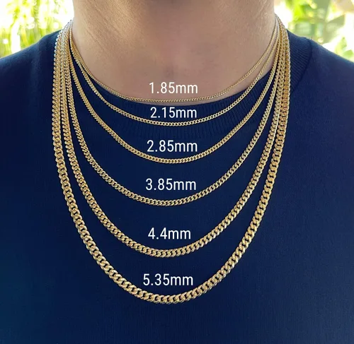 Vista 4 de JEWELHEART Cadena de eslabones cubanos Miami de oro de 14 quilates para hombre, 0.073 in, 0.085 in, 0.112 in, 0.152 in, 0.173 in, 0.211 in, cadena