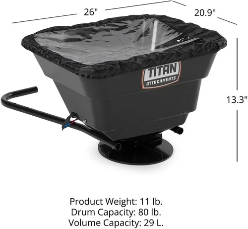 Vista 6 de Titan Attachments Esparcidor de transmisión ATV/UTV de 12 voltios, capacidad de 80 libras, montaje trasero o frontal para ATV, UTV o tractor