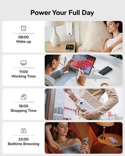 Vista 5 de VEGER Cargador portátil con enchufe de pared AC, cargador portátil delgado de 10000 mAh con cables incorporados, banco de energía USB C de 15W