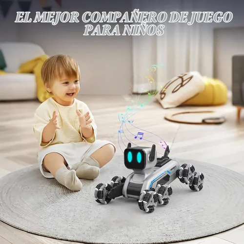Vista 7 de SIMREX Robot Perro RC Coche de Acrobacias Juguetes - Coche de control remoto con detección de gestos con ruedas Mecanum, ojos LED, 3 efectos