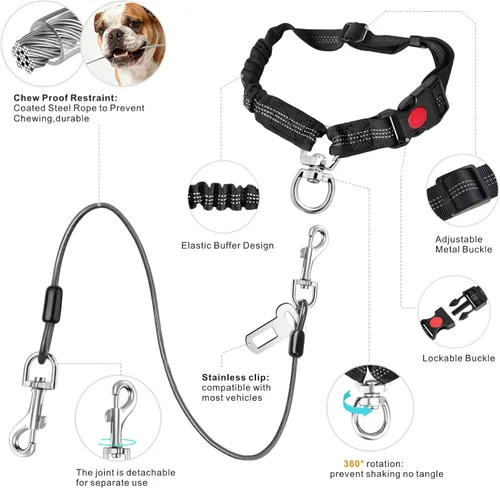 Vista 2 de Idepet Cinturón de seguridad para perro para automóvil, 2 piezas de cinturón de seguridad de perro de acero inoxidable a prueba de mordidas, arnés 3