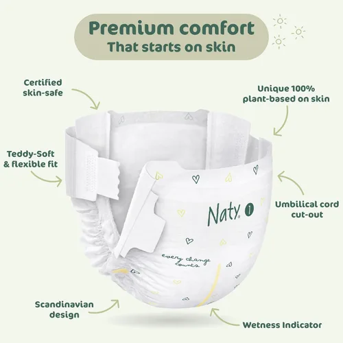 Vista 7 de Naty BioEmbrace - Pañales para bebé recién nacido, certificado seguro para la piel sensible, protección contra fugas de hasta el 100 %, suavidad