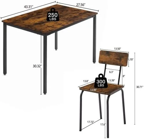 Vista 4 de anwickjeff Juego de mesa de comedor para 4 mesas de bar y sillas, juego de 5 piezas de mesa de cocina rectangular de madera de metal industrial y 4